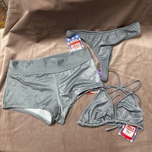 New Jelly Swimwear Silver 3 pc Swim Set